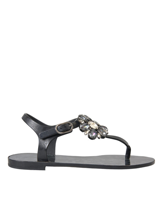 Sandalias planas con cristales negros de Dolce & Gabbana, chanclas y zapatos