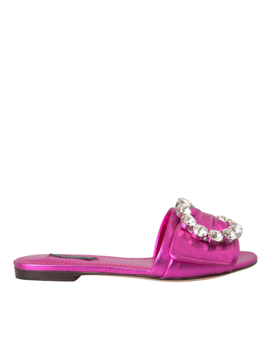 Sandalias planas de piel con cristales fucsia de Dolce & Gabbana