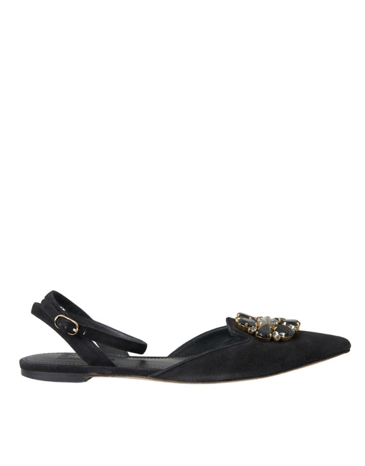 Sandalias con tiras cruzadas y cristales en cuero negro de Dolce & Gabbana