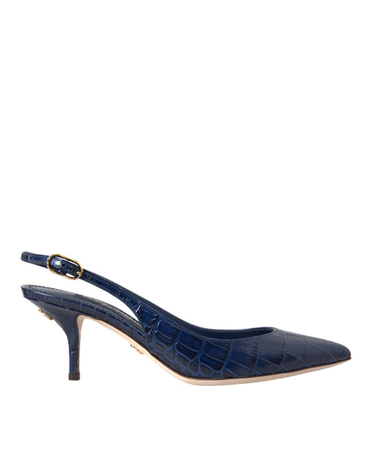 Zapatos con tiras cruzadas en piel de cocodrilo azul oscuro de Dolce & Gabbana