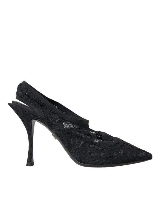 Zapatos de tacón con tiras cruzadas y encaje negro de Dolce & Gabbana