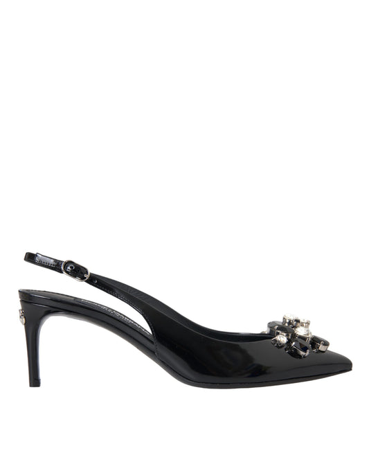 Zapatos de tira trasera con cristales y charol negro de Dolce & Gabbana