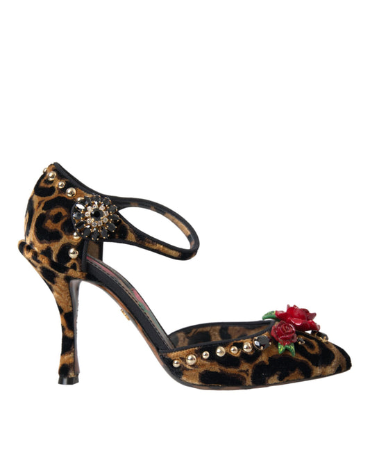 Zapatos Mary Jane con estampado de leopardo y cristales en marrón de Dolce & Gabbana