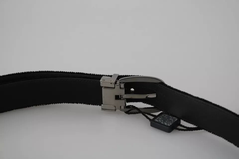 Cinturón de terciopelo negro con hebilla de metal en tono plateado de Dolce & Gabbana para hombre