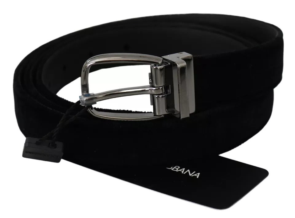 Cinturón de terciopelo negro con hebilla de metal en tono plateado de Dolce & Gabbana para hombre
