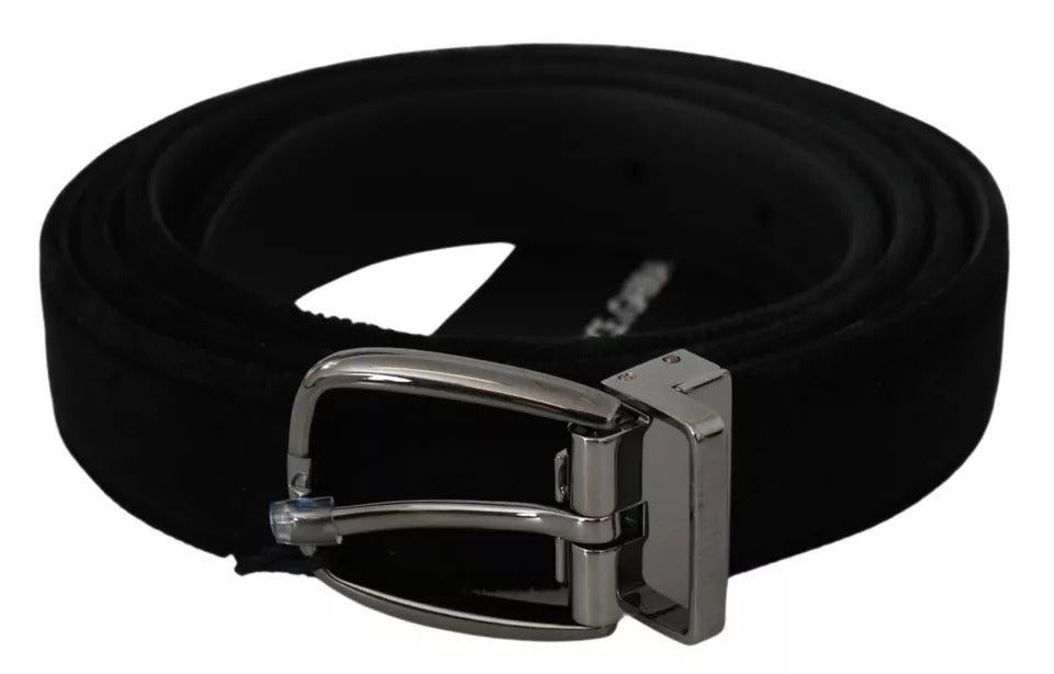 Cinturón de terciopelo negro con hebilla de metal en tono plateado de Dolce & Gabbana para hombre