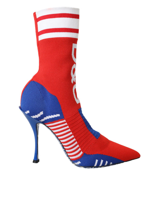Botines estilo calcetín elásticos en rojo y azul de Dolce & Gabbana con logotipo