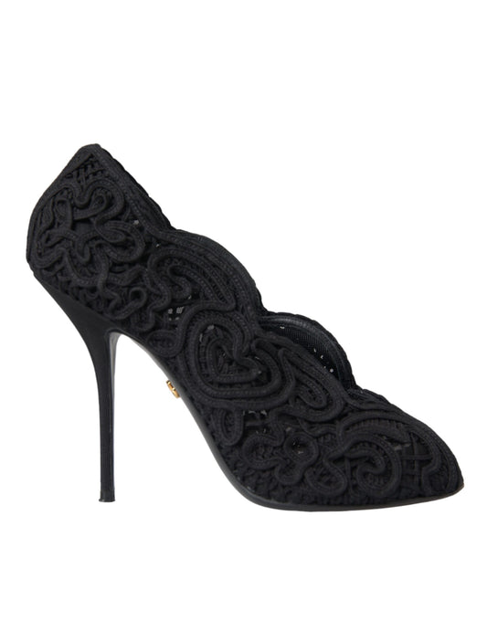 Dolce & Gabbana Zapatos negros con puntera abierta Cordonetto Ricamo