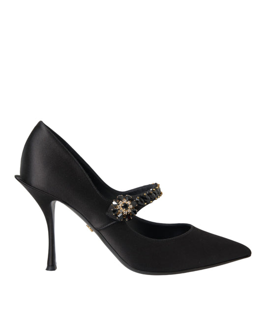 Zapatos de tacón con cristales y tacón Mary Jane negros de Dolce & Gabbana