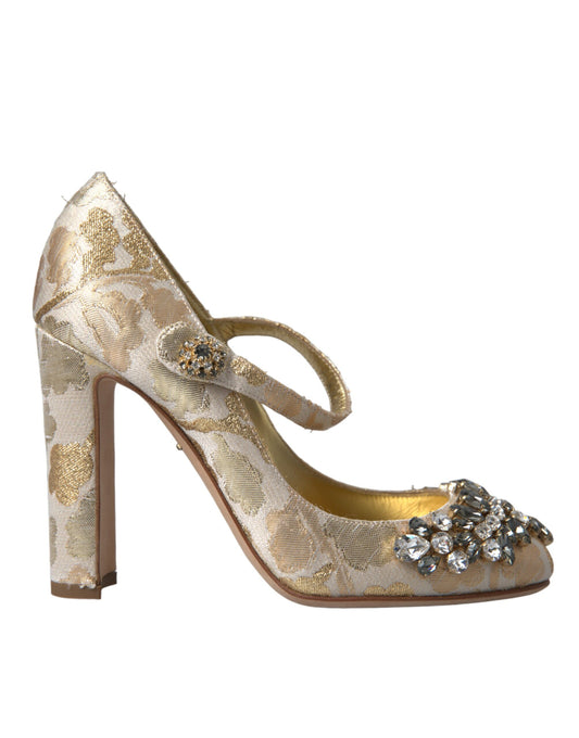 Zapatos de salón con tacón de aguja y cristales en jacquard dorado de Dolce & Gabbana