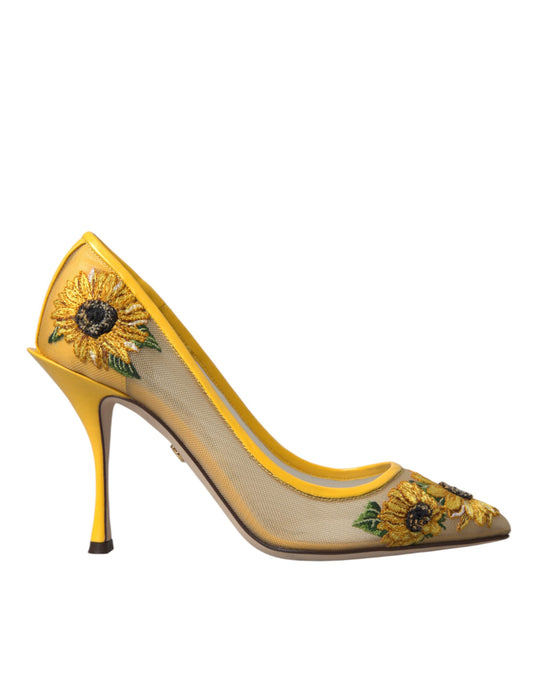Zapatos de tacón de malla con diseño de girasoles amarillos de Dolce & Gabbana