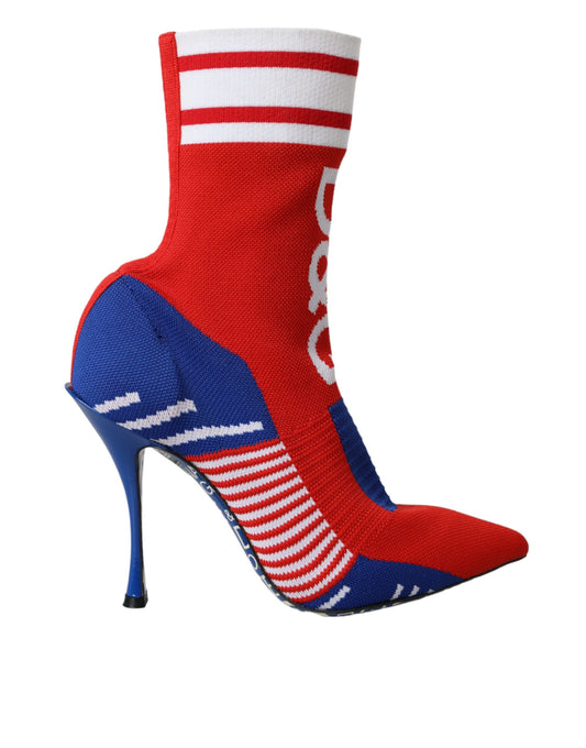 Botas cortas estilo calcetín elásticas en rojo y azul de Dolce & Gabbana con logotipo