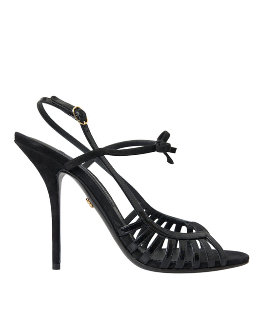 Sandalias negras Dolce & Gabbana con tacón de aguja y tiras de ante