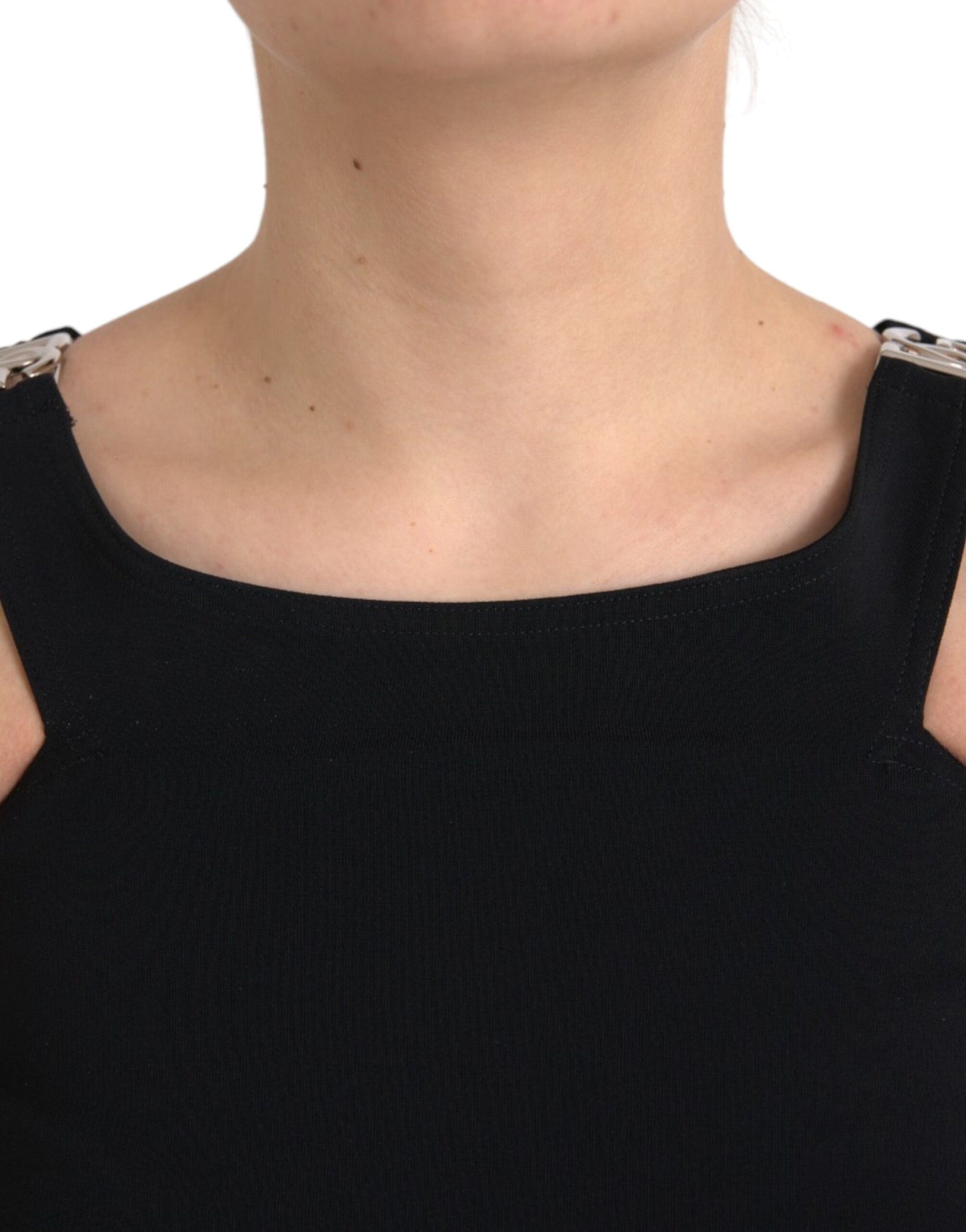 Top corto sin mangas con cuello redondo y estampado de leopardo en color negro de Dolce & Gabbana