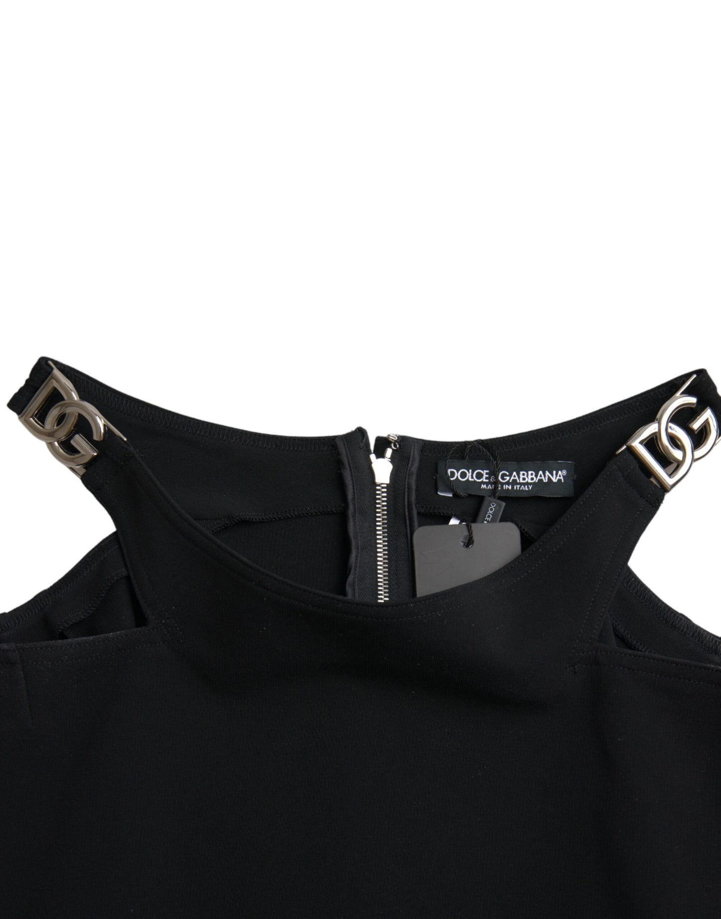 Top corto sin mangas con cuello redondo y estampado de leopardo en color negro de Dolce & Gabbana
