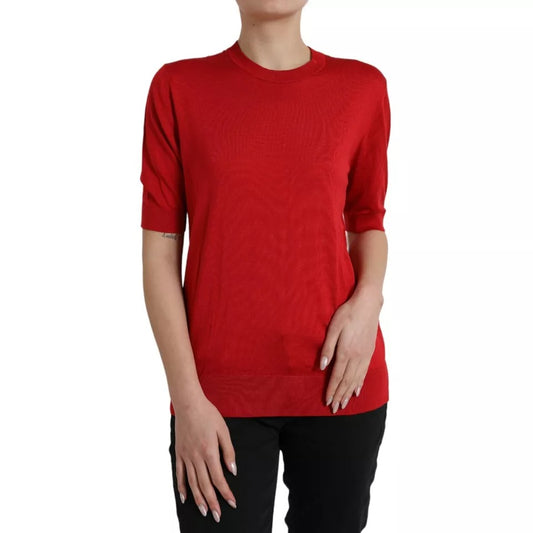 Suéter de manga corta con cuello redondo y seda roja de Dolce & Gabbana