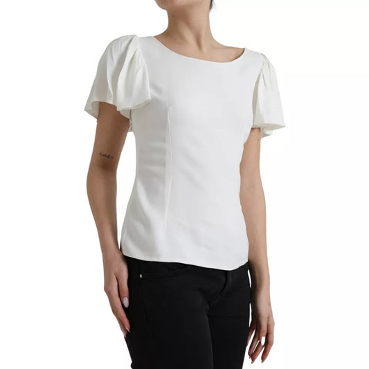 Top de viscosa blanca con cuello redondo y mangas cortas de Dolce & Gabbana