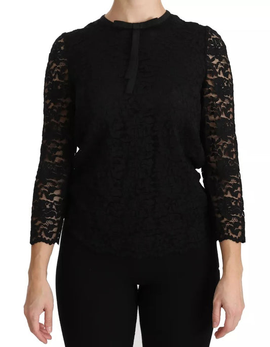 Blusa de nailon con mangas largas y encaje negro de Dolce & Gabbana