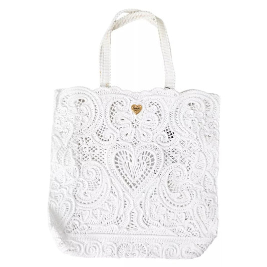 Bolso tote Beatrice de encaje blanco con cordón de Dolce & Gabbana