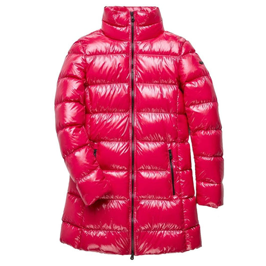 Chaqueta larga de plumas con efecto fucsia brillante de Refrigiwear