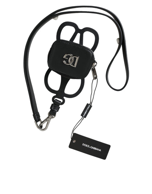 Monedero con cordón y logotipo DG de piel de becerro negra de Dolce & Gabbana