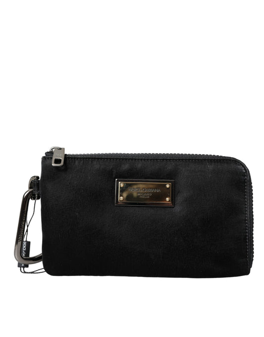 Bolso de mano con llavero y placa con logotipo de nailon negro de Dolce & Gabbana