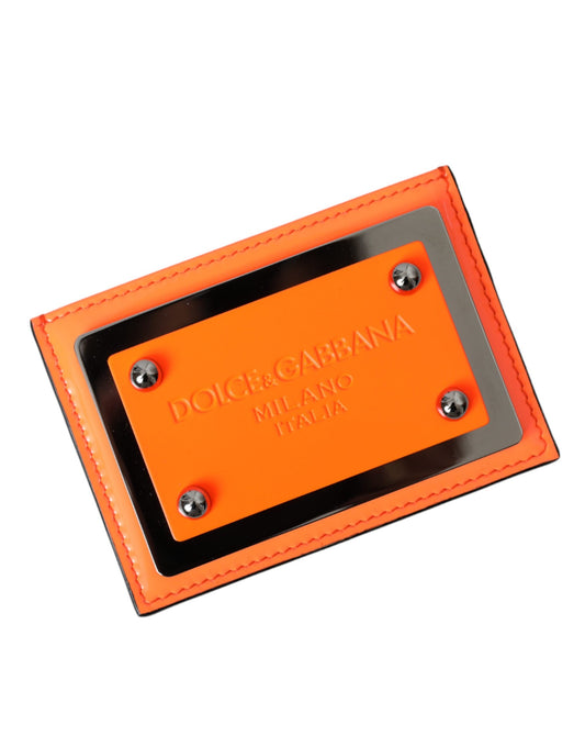 Cartera con tarjetero y placa con logotipo de cuero naranja y negro de Dolce & Gabbana