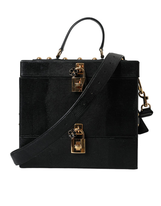 Bolso de mano de piel de becerro con relieve de lagarto negro de Dolce & Gabbana