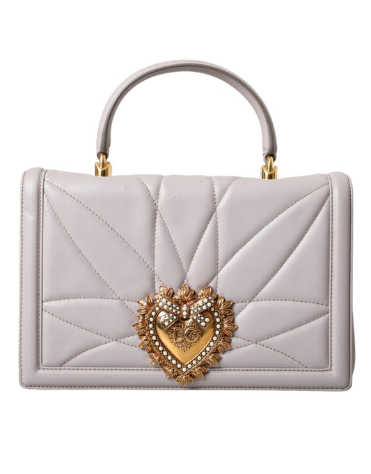 Bolso de hombro de piel con corazón dorado Devotion en gris claro de Dolce & Gabbana