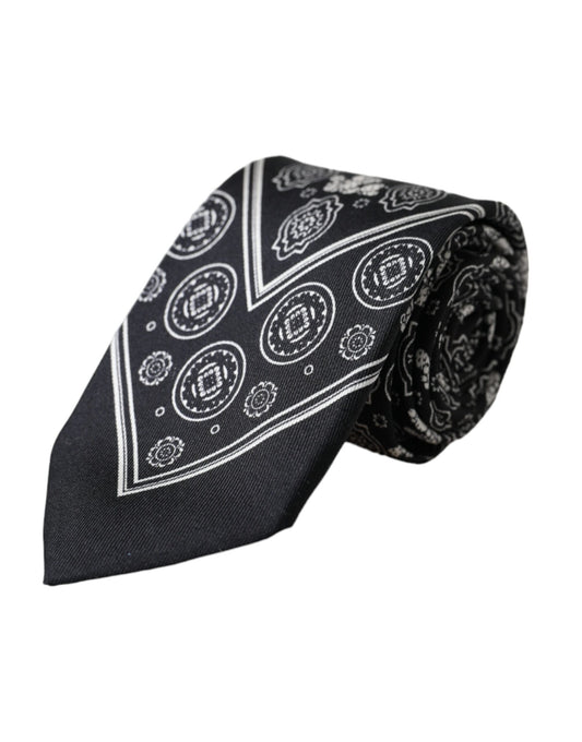 Corbata ajustable de seda 100 % con estampado negro de Dolce & Gabbana