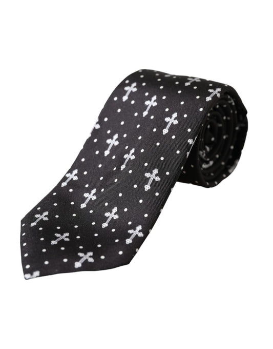 Corbata ajustable de seda con cruz blanca y negra de Dolce & Gabbana