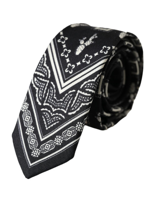 Corbata ajustable de seda 100 % con estampado negro de Dolce & Gabbana
