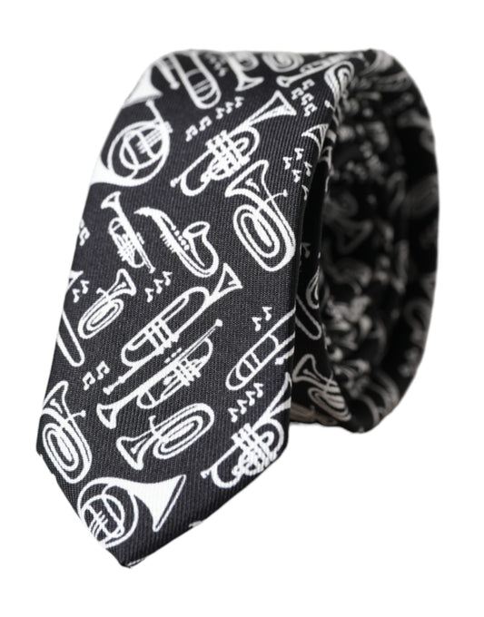Corbata ajustable de seda con estampado de trompeta negra de Dolce & Gabbana