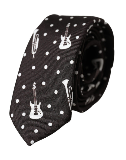 Corbata ajustable de seda con estampado de guitarras negras de Dolce & Gabbana