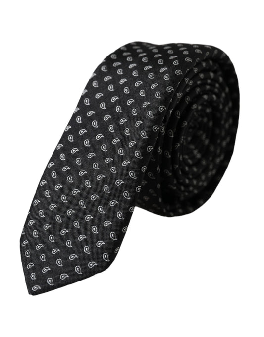 Corbata ajustable de seda con estampado jacquard negro para hombre de Dolce & Gabbana