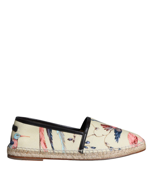 Alpargatas sin cordones de lona con estampado floral en beige de Dolce & Gabbana