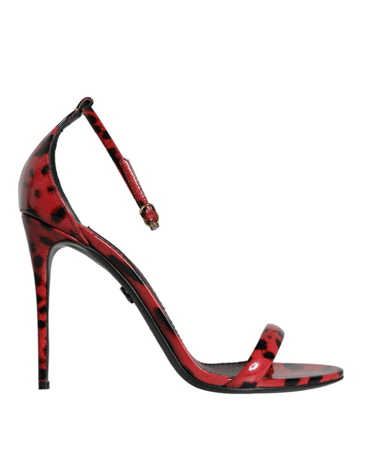 Sandalias con tiras en el tobillo y estampado de leopardo rojo de Dolce & Gabbana Keira