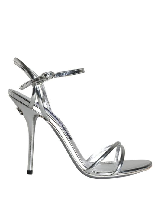 Sandalias con tiras al tobillo de cuero color plata KEIRA de Dolce & Gabbana