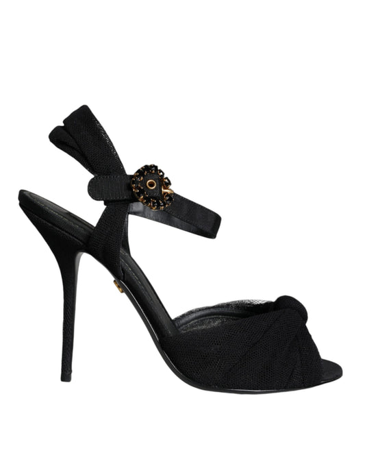 Sandalias con tiras en el tobillo y tacón KEIRA en color negro de Dolce & Gabbana
