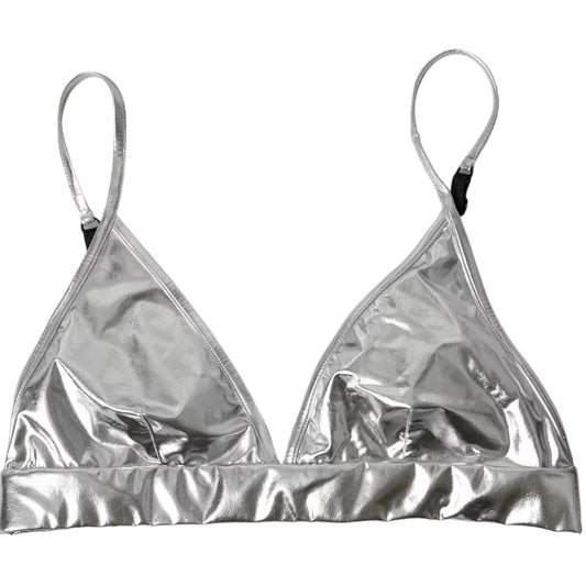 Top corto sin mangas con escote tipo bustier de poliéster plateado de Dolce & Gabbana