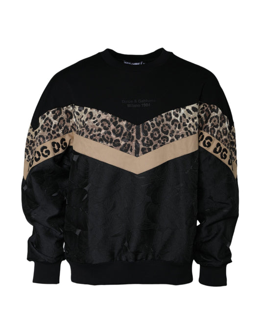 Sudadera con cuello redondo y estampado de leopardo en color negro de Dolce & Gabbana