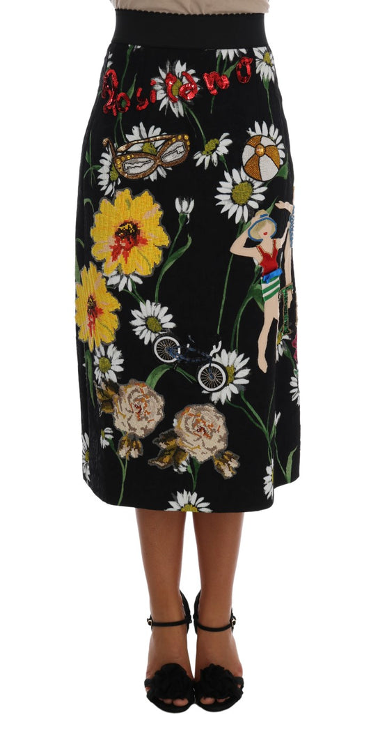 Falda a media pierna con corte en A y adornos de Dolce & Gabbana