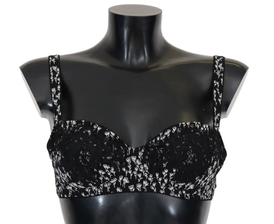 Sujetador elegante de seda con encaje floral negro de Dolce & Gabbana