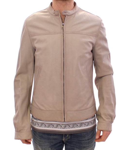 Chaqueta elegante de piel de cordero color beige de Dolce & Gabbana