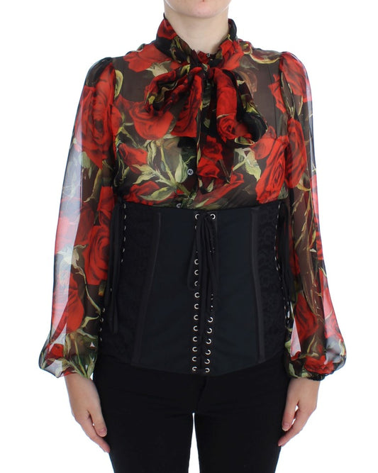 Cinturón corsé con brocado floral negro elegante de Dolce & Gabbana