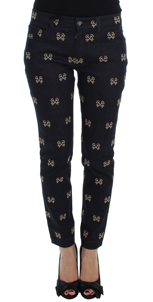 Vaqueros de mezclilla ajustados y elegantes con bordados de Dolce & Gabbana