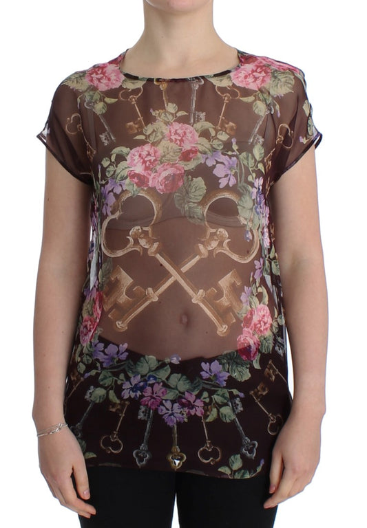 Blusa elegante de seda con estampado floral y mangas cortas de Dolce & Gabbana