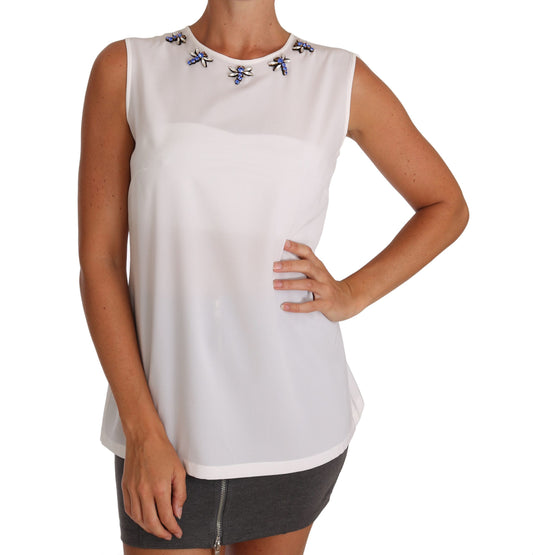 Blusa de seda elegante sin mangas con adornos de Dolce & Gabbana