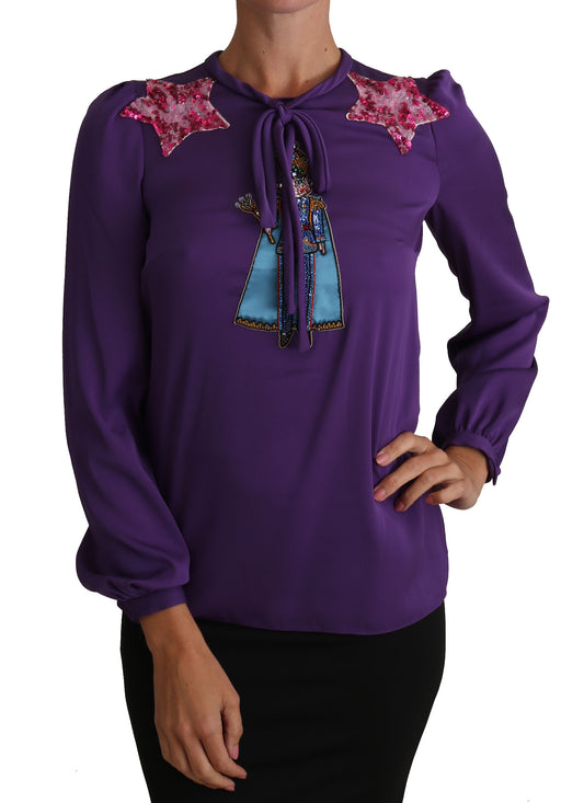 Blusa de seda con cristales de color morado Enchanted de Dolce & Gabbana