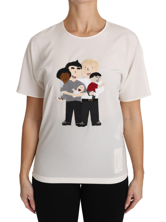 Blusa elegante de seda con cuello redondo y apliques de Dolce & Gabbana